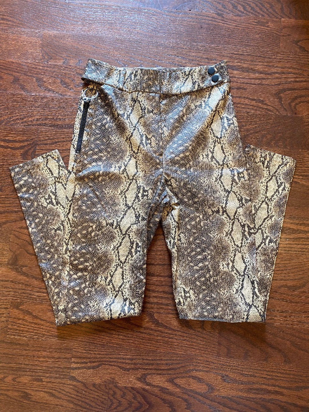 La Manuel Snake Print Flare Pants Womens Size M Brown Faux Leather Y2K